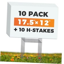 10 Large Blank Yard Signs with Stakes 18 x White - 18x12 inches - 10 Pack