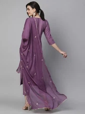 Gosriki Women'S Cotton Blend Embroidered Straight Kurta With Pant & Dupatta (...