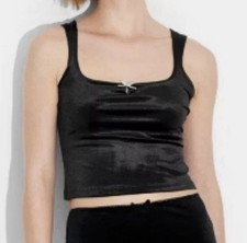 Wild Fable NWT Velour Tank Cyber Goth Witch Black XS Gem Bow Biopunk Emo #247