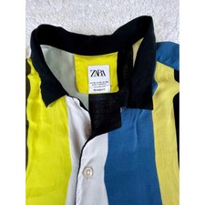 Zara Mens XL Relaxed Fit Short Sleeve Button Down Shirt Striped