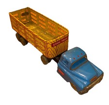 Vintage 1950s Linemar Marx GMC Stake Truck Friction Tin Toy Blue And Yellow Rare