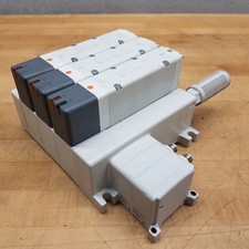 SMC Pneumatic Assembly w/VQC5101-51 (3) Valves, VVQ1000W-130A-1 (2) - USED