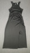 A New Day Black Ruched Midi Dress Womens Size Small Sleeveless Side Slit