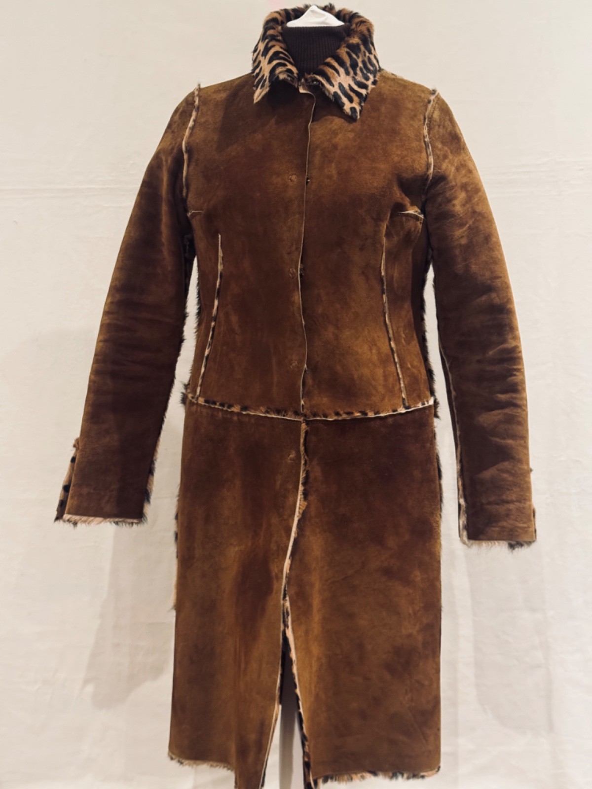 Dolce&Gabbana coat-brown suede w cheetah pony-hair fur reversible jacket 40IT