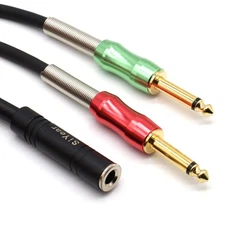 1/4" Stereo to Dual 1/4" Mono Insert Cable 6.35mm Quarter inch Female TRS to ...