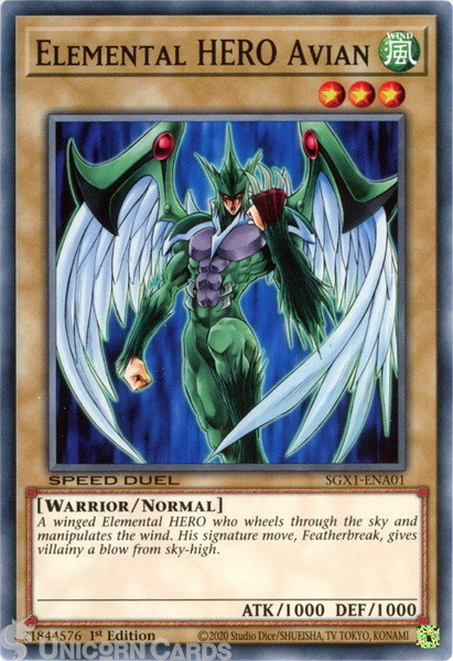 SGX1-ENA01 Elemental HERO Avian Common 1st Edition Mint YuGiOh Card