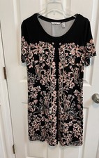 Isaac Mizrahi M Dress Black Orange Floral Back Pleat Short Sleeve Stretch