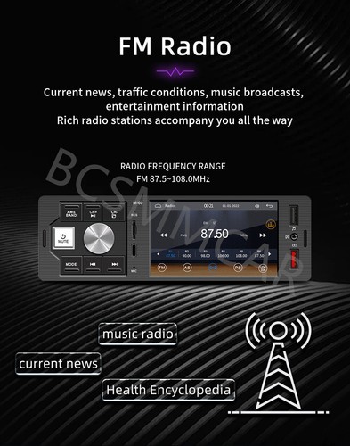 4.1in Car Radio Stereo Bluetooth Single 1Din CarPlay Android Auto TF/AUX/USB/FM - Picture 14 of 23