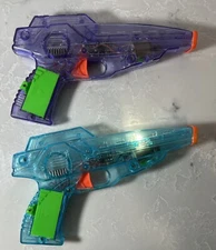 2 Vintage 80/90's SRM CO INC Laser Light Sound Toy Gun Purple *Blue Works