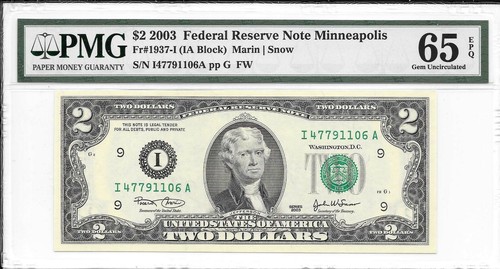 2003 Minneapolis $2 FRN (IA Block) PMG 65 EPQ Gem Uncirculated - Picture 3 of 20