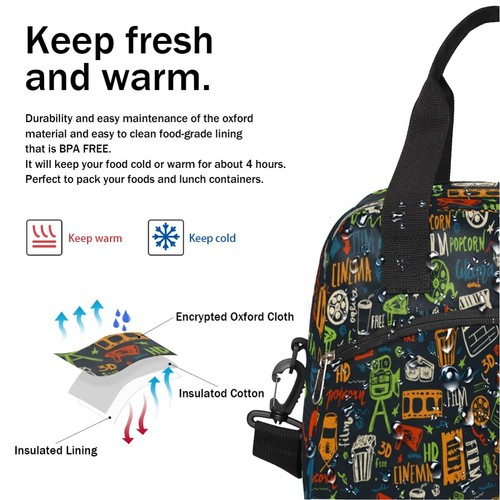 Cinema Film Lunch Bag Women Lunch Box for Women Adult Men Reusable Cute Lunch... - Picture 4 of 7