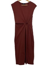 Kourt Women’s Midi Cutout Dress Short Sleeve Front Slit Burnt Orange Size Small