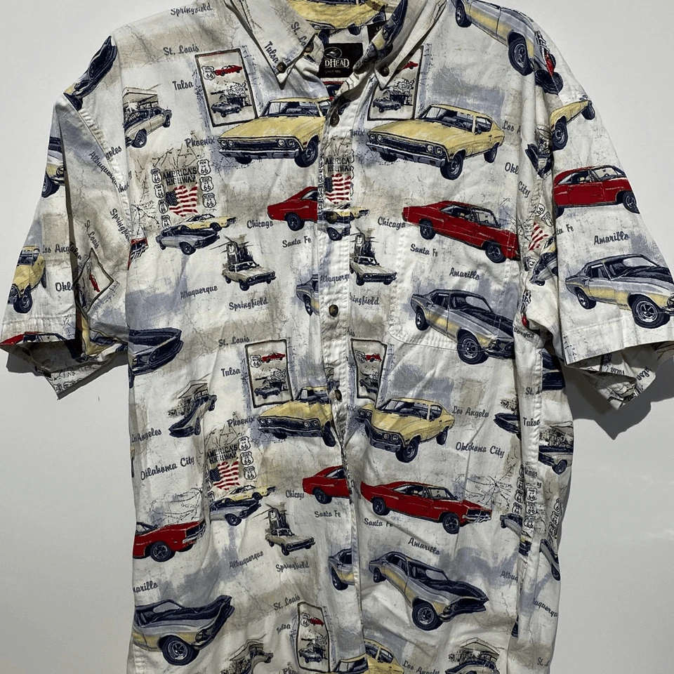 Red Head Men's Button-down Classic Route 66 Nova Charger Mustang Camp Shirt Sz L - Image 2 of 4