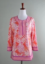 JEAN-PIERRE KLIFA $110 Smooth Stretch Pineapple Print Tunic Top Size Medium