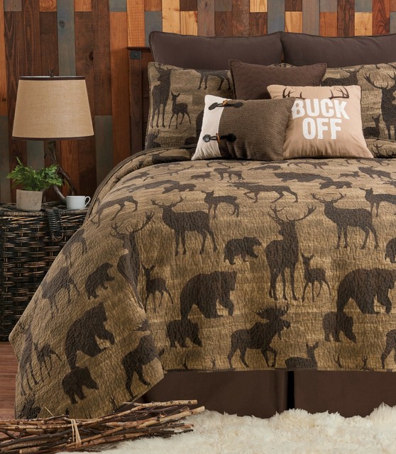 Elwood Lodge 3pc King Quilt Set Brown Bear Moose Deer