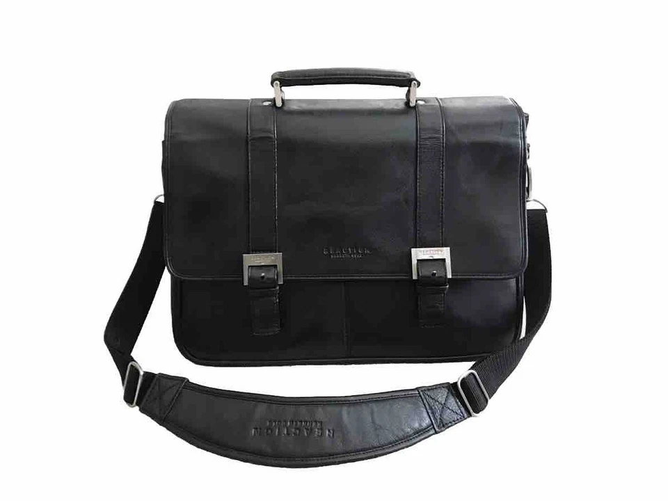 Bolsa para laptop Kenneth Cole Reaction couro preto com alça de ombro ajustável - Imagem 2 de 4