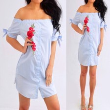 FOREVER 21 Blue Red Green Embroidery Shoulder Shirt Dress Size S Small