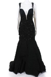 Mac-Duggal-Womens-Beaded-Tiered-Drop-Waist-Gown-Full-Length-Black-Size-12