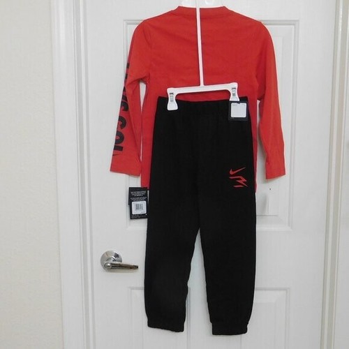 NWT 2pc Nike 3 Brand Red Football Shirt & Black Sweatpants Set sz 4, 5, 6 or 7 - Picture 2 of 2