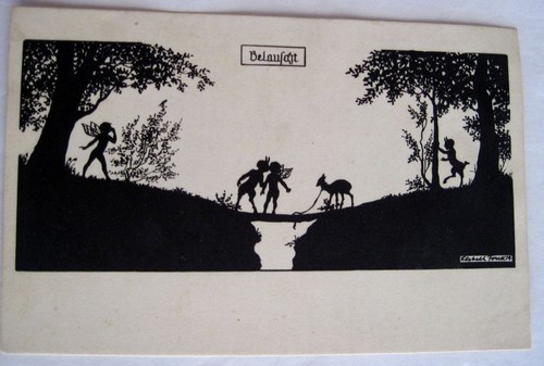 Delightful 1920's Signed Elsbeth Forck Fairies Postcard in Silhouette *