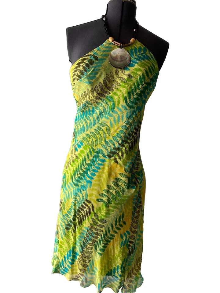 Vestido de verano floral halter 100 % seda verde 12 SANGRIA para mujer Foto 2 de 4