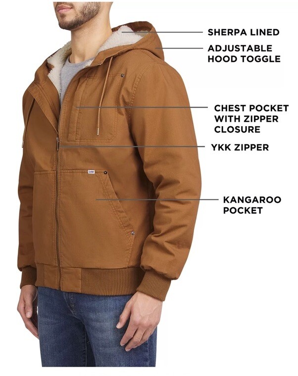 Lee Sherpa Lined Bomber Jacket Mens Large Tobacco Brown Duck