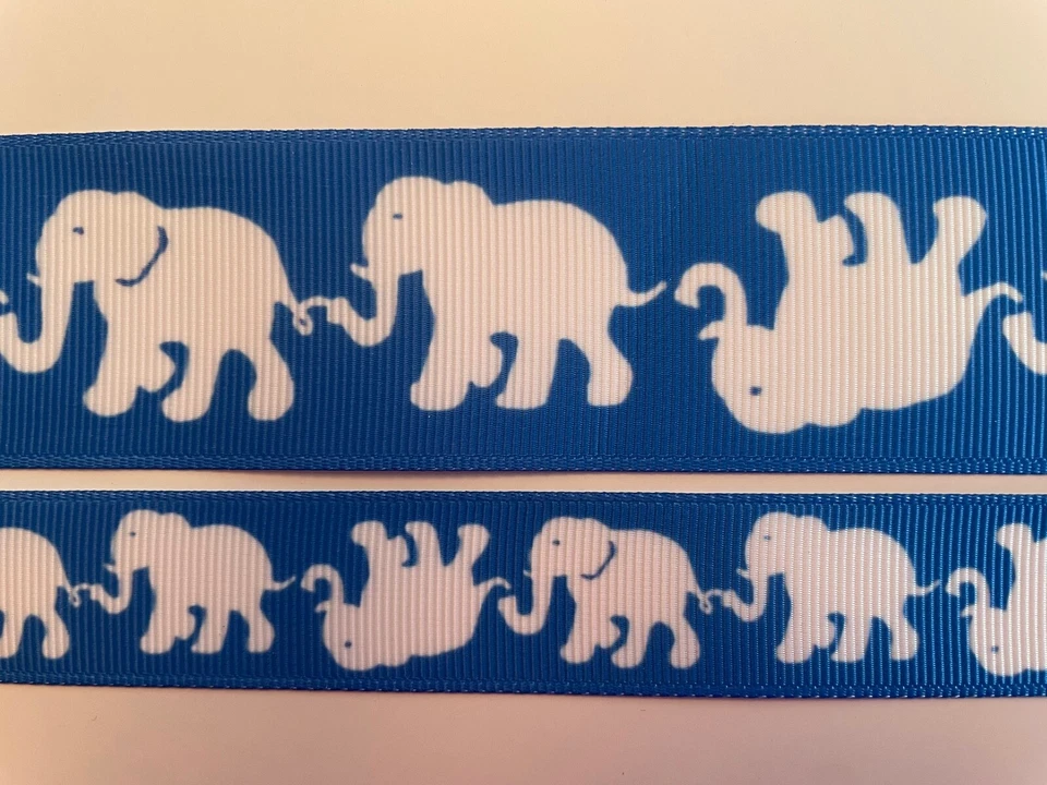 White elephant on Green Pink Blue grosgrain ribbon BTY 7/8” 5/8" 3/8" 1.5" - Image 4 of 4