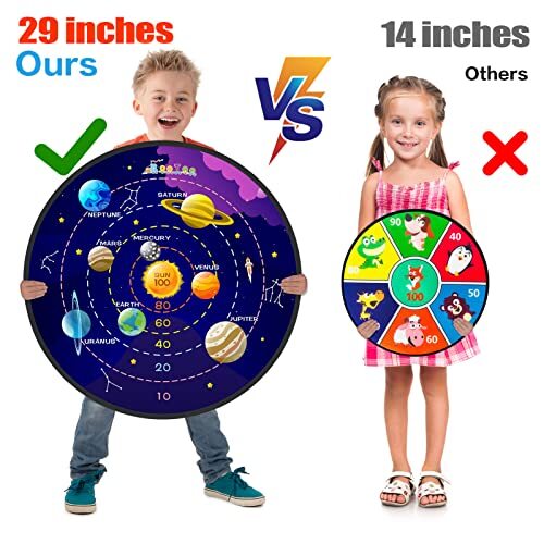 29" Large Dart Board for Kids, Kids Dart Board 100 Scores +Outer Space + Bow - Picture 3 of 7