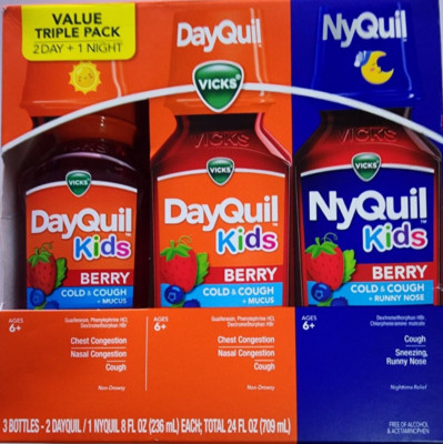 Vicks DayQuil & NyQuil Kids Cold & Cough Liquid, Berry, 8 Fluid Ounce (3 Count)
