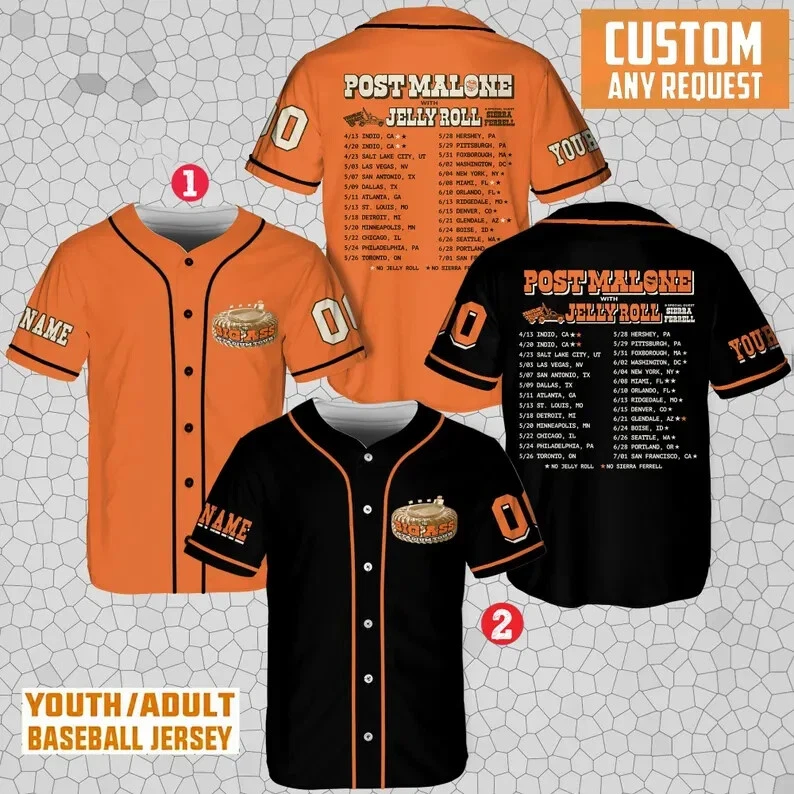 Post Malone x Jelly Roll The Big Ass Stadium Tour Baseball Jersey