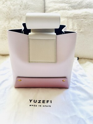 NWT Yuzefi Tab Leather Tote Cube Shape Bag Colorblock Pink Cream Dust Bag $625