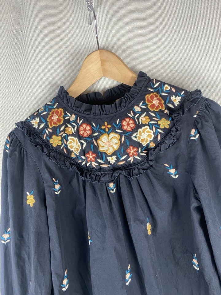 Seen Worn Kept Anthropologie black blouse embroidered western boho Size