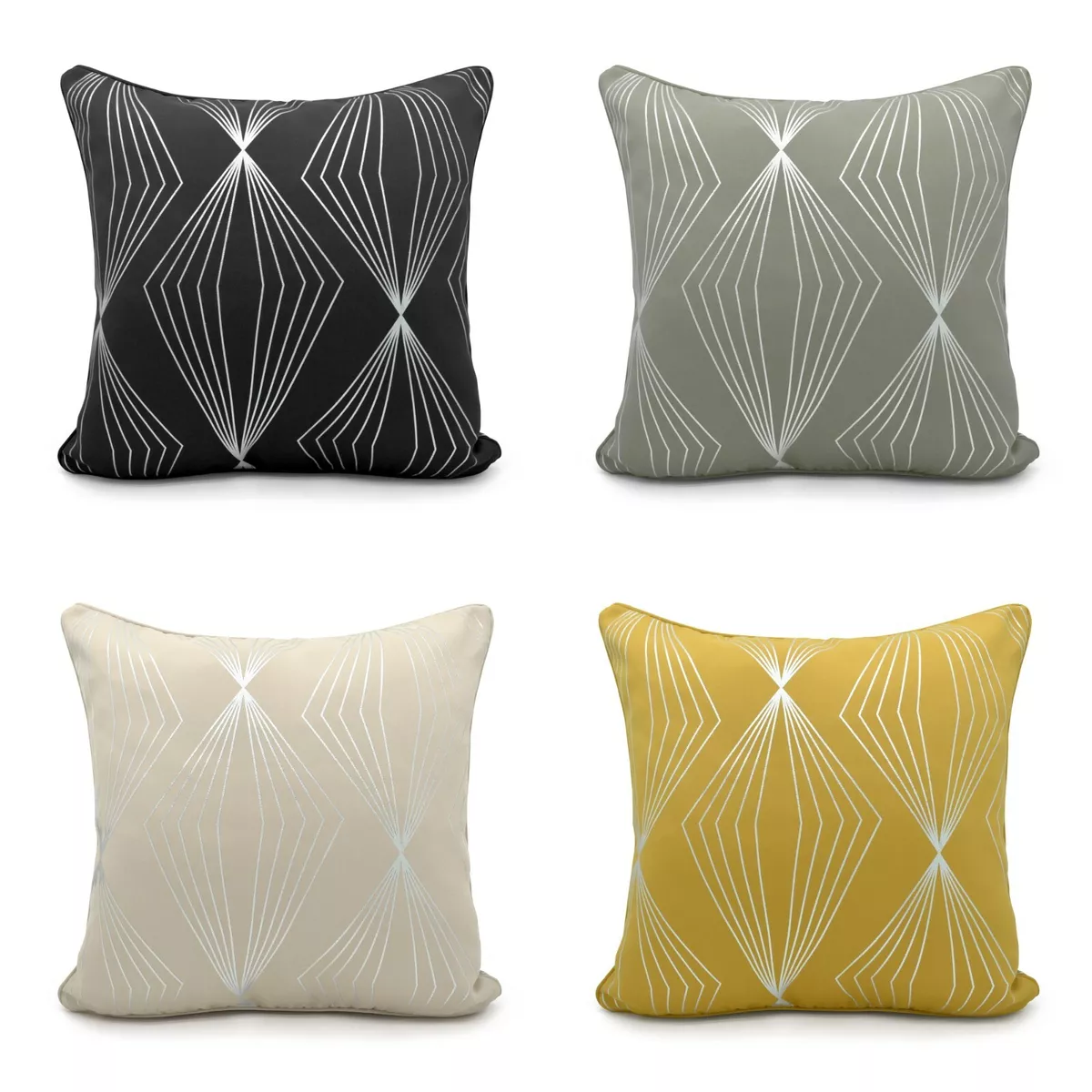 Luxury Foil Stripe Decor Piped Scatter Cushion Covers 43x43cm Black Grey Cream