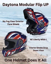 Daytona W/ Liberty Glide Modular Flip Up Full Face DOT Motorcycle Helmet MG6-L