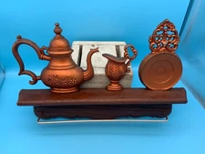 Vtg Coppercraft Guild Teapot Wall Hanging Shelf Tea Towel 1976 Dart Ind. #7480