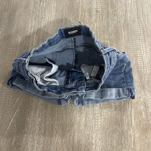 HUDSON GIRL'S DARK WASH ROLL CUFFED DENIM SHORTS SIZE 7 ADJUSTABLE AUTHENTIC - Picture 3 of 7