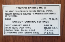 Triumph Spitfire Mk3 Emission Control Ignition Timing Label Concours 1969-70 Triumph Spitfire Mk3 Emission Control Ignition Timing Label Concours 1969-70