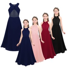 Girls Floral Dress Maxi Wedding Bridesmaid Toddler Lace Formal Long Prom Gown