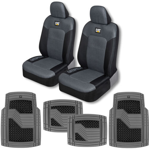 CAT Front Car Seat Cover Set w/ Floor Mats Automotive Truck SUV Van Charcoal