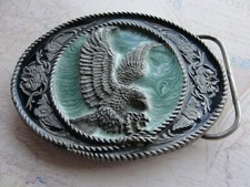 Vintage Belt Buckle 1991 Siskiyou Enamel Flying Eagle Pewter Ashland Oregon VGC