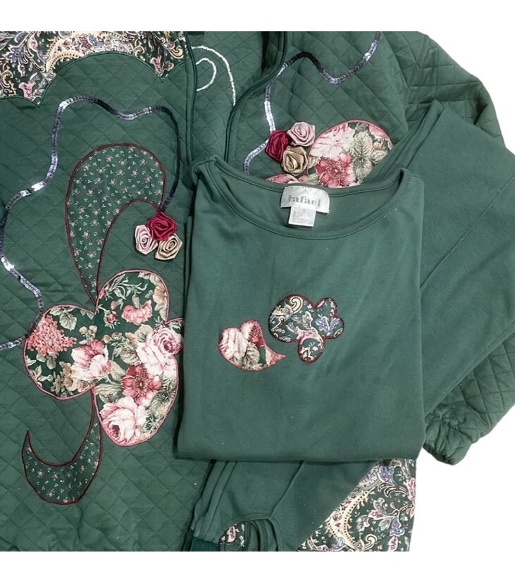 Rafael Años 90 Y2K Verde Algodón Acolchado Chaqueta 3 Piezas Pantalón Traje Usado en Excelente Condición Pantalones Remolcados Foto 2 de 4