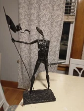 JARU Mid-century sculpture, Man With Flag & Spear, Mixed Media VERY HARD TO FIND