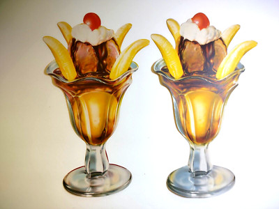 2 Banana Split Ice Cream Dessert Diecuts Paper Signs 1950s Vintage Pop Shop