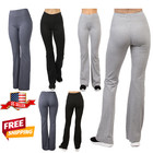 Women Yoga Pants Soft Cotton Wide Waist Band Flare Hem Leg Bootcut Workout Gym