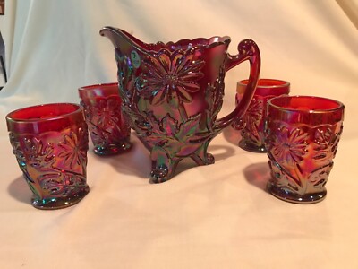 Fenton Art Glass Founder's Red Carnival Glass Water Set 2004 | eBay