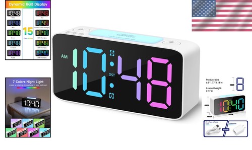 Super Loud Alarm Clock for Heavy Sleepers with RGB Night Light & USB Charger - Picture 2 of 8