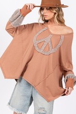 SAGE FIG Oversized Peace Sign Mineral Wash Terry Top