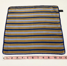 Hand Made in Italy 100 Silk Gold and Blue Striped Men's Pocket Square