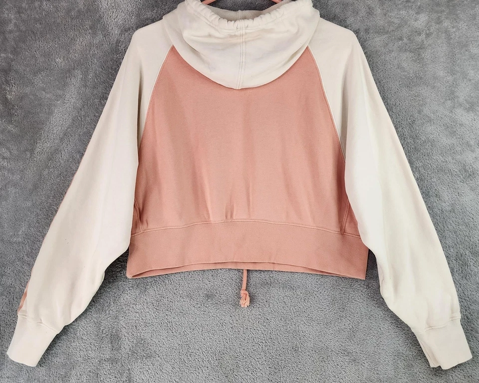 Adidas Hoodie Womens Small Pink White Cropped Trefoil Pullover Sweatshirt Top - Image 2 of 4