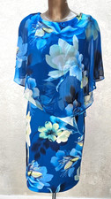 Roman Originals Midi Dress Size 14 NEW Blue Floral Chiffon Asymmetric Overlay